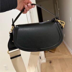 Zara Black Leather Shoulder Bag with Removable Cream Strap